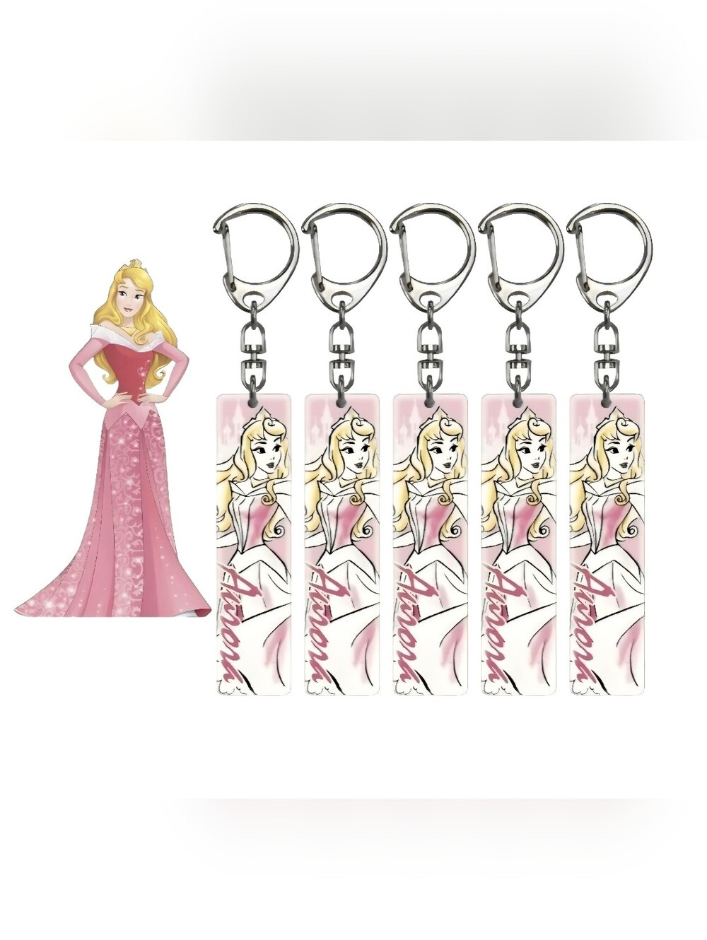 Bulk LOT - (5) Disney Princess Aurora Lucite Crystal Clear Kids Girls Keychain
